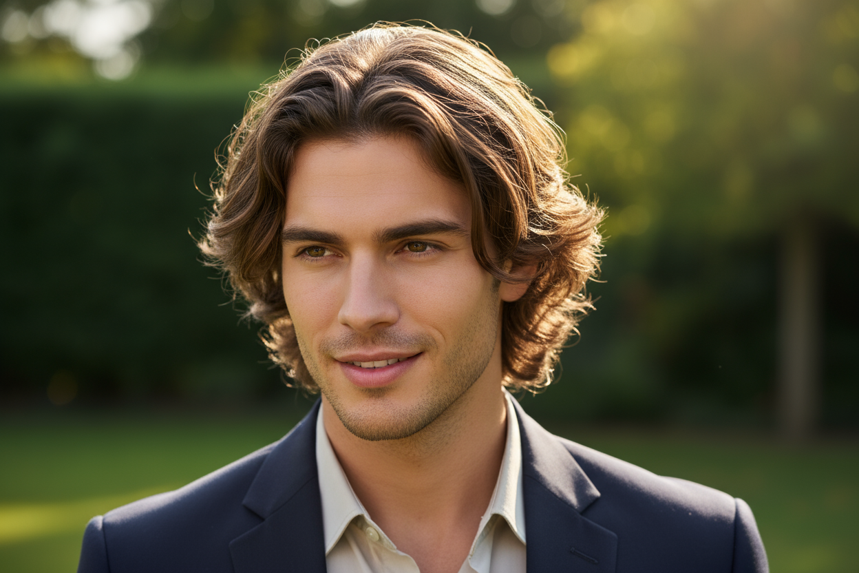 ragazzo molto bello con capelli medi bellissimi e lucidissimi