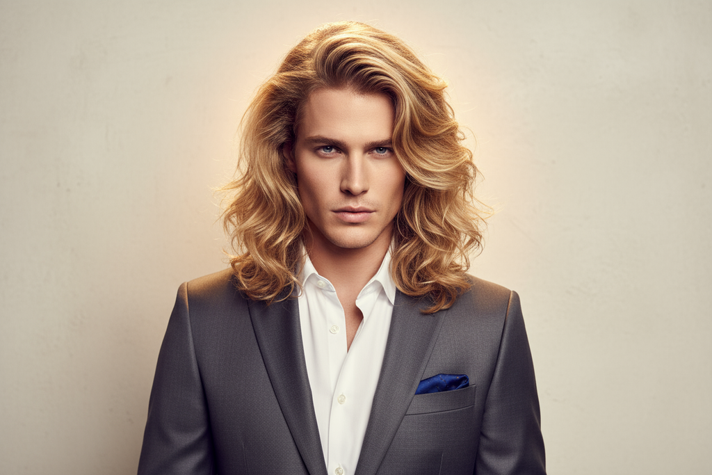 modello uomo bellissimo biondo con capelli stupendi