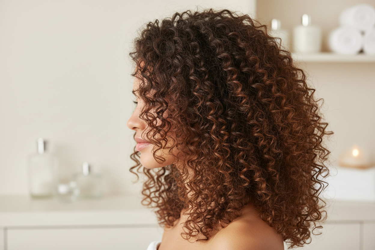 una ragazza con i capelli ricci naturali e morbidi