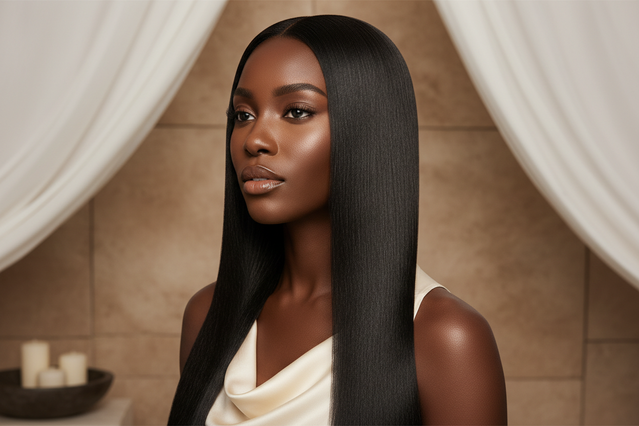 una ragazza nera con capelli lisci e lucidissimi